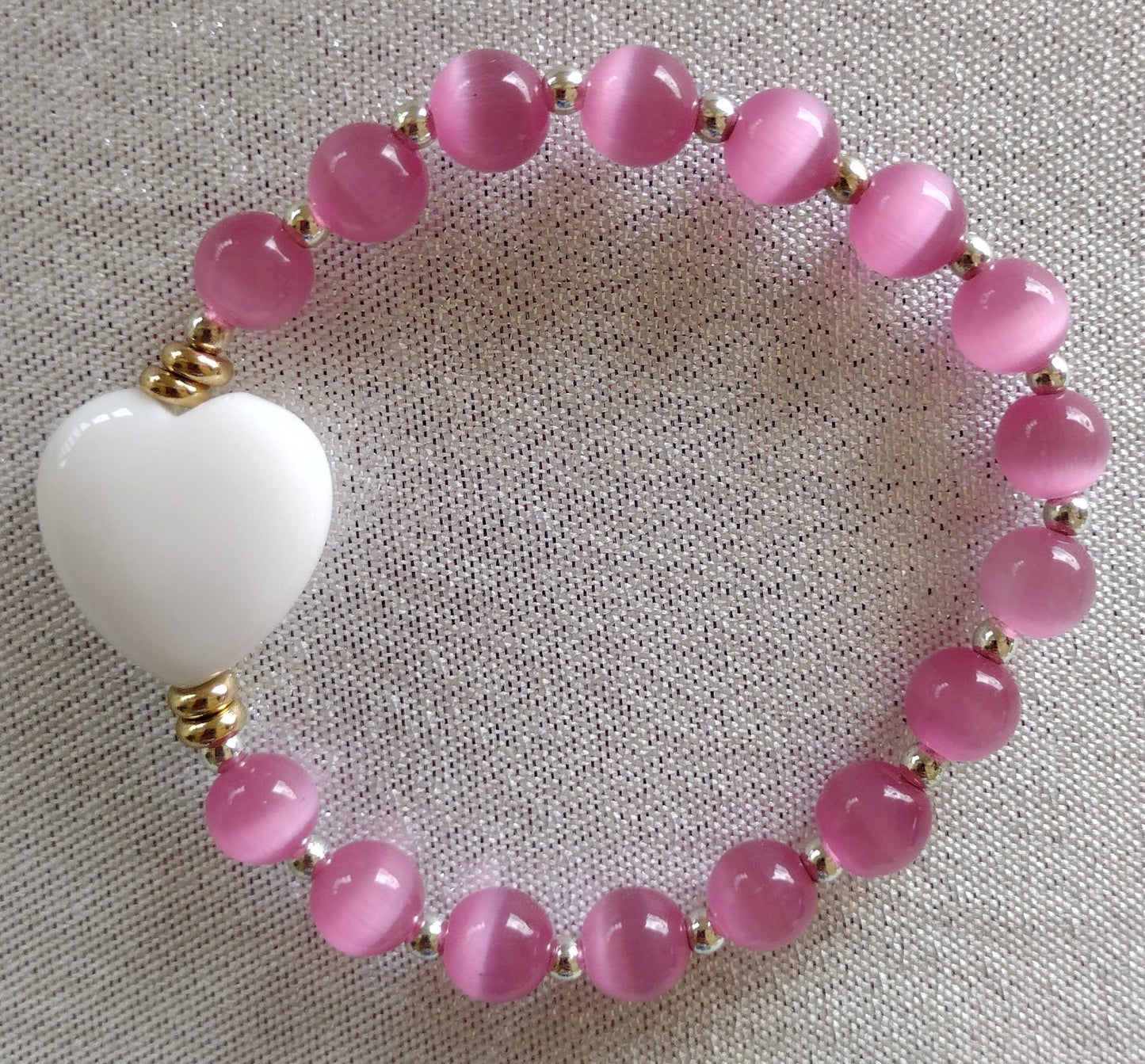 Pulsera "Cat Eye" rosa y corazón Jade